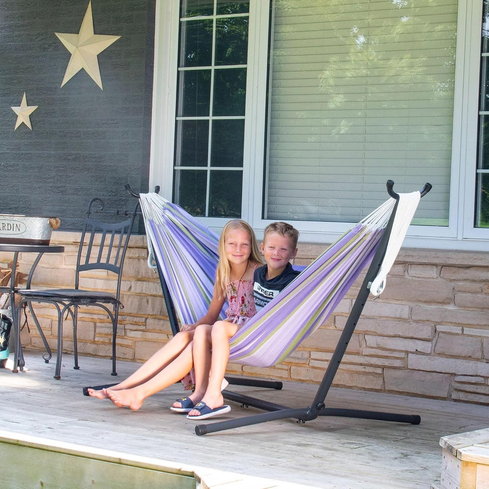 Vivere Double Cotton Hammock with Space Saving Steel Stand, Upgraded Polyeste...