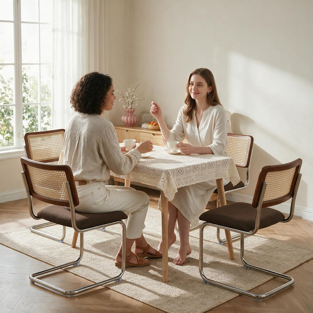 GrandNoor Natural Rattan Dining Chairs Set of 2, Cesca Design Kitchen Chair