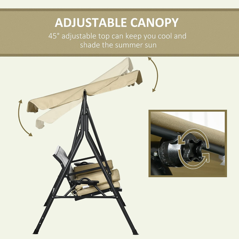 Outsunny 3-Seat Patio Swing Chair Swing Bench Adjustable Shade Rattan Seat