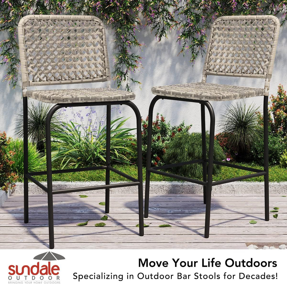 Sundale Outdoor Patio Bar Stools Set of 4, Hand Woven PE Rattan Hollow Back A...