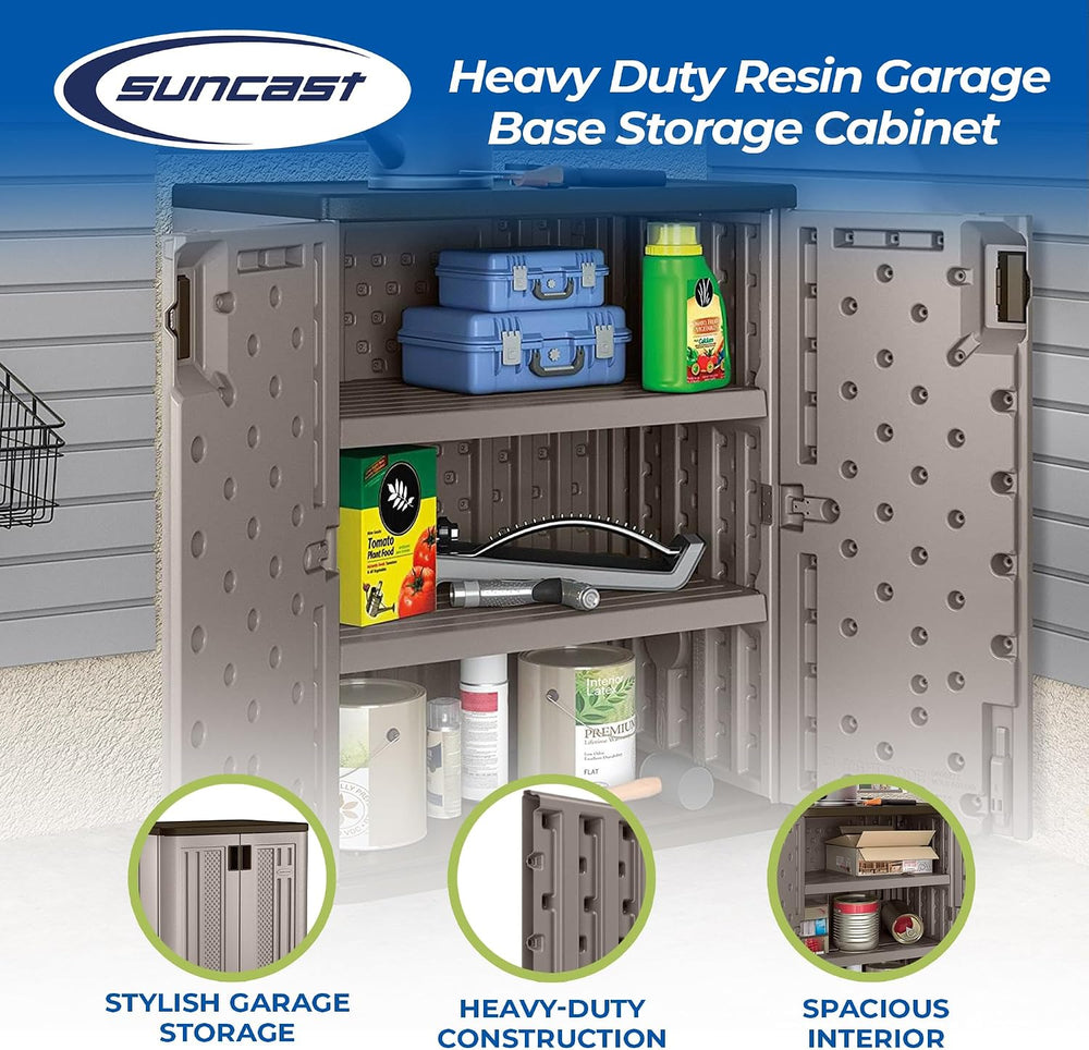 Suncast 2 Pack 9 Cu. Ft. Base Storage Cabinet, Resin Garage Organizer, Platin...