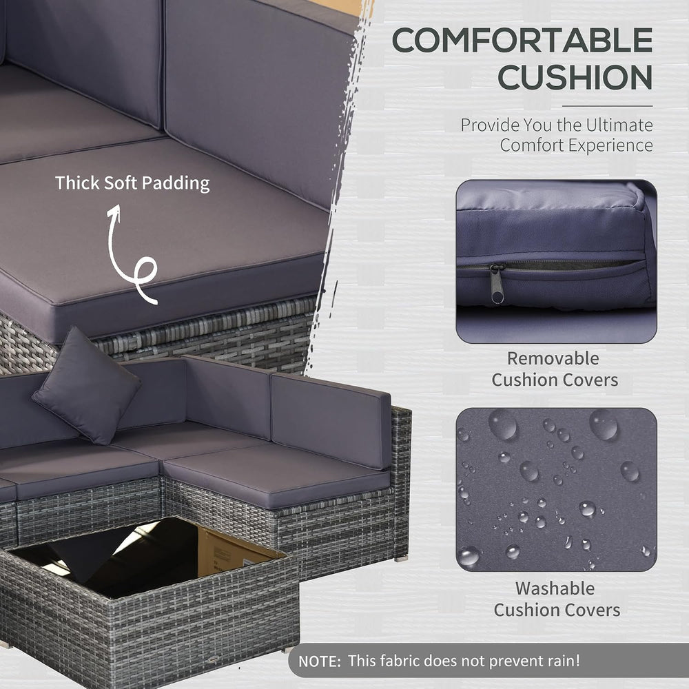 Outsunny 7 Piece Patio Furniture Set Wicker Outdoor Sectional Gray