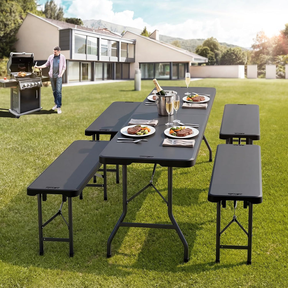 VINGLI 4 feet Plastic Folding Bench,Portable in/Outdoor Picnic Party Camping ...