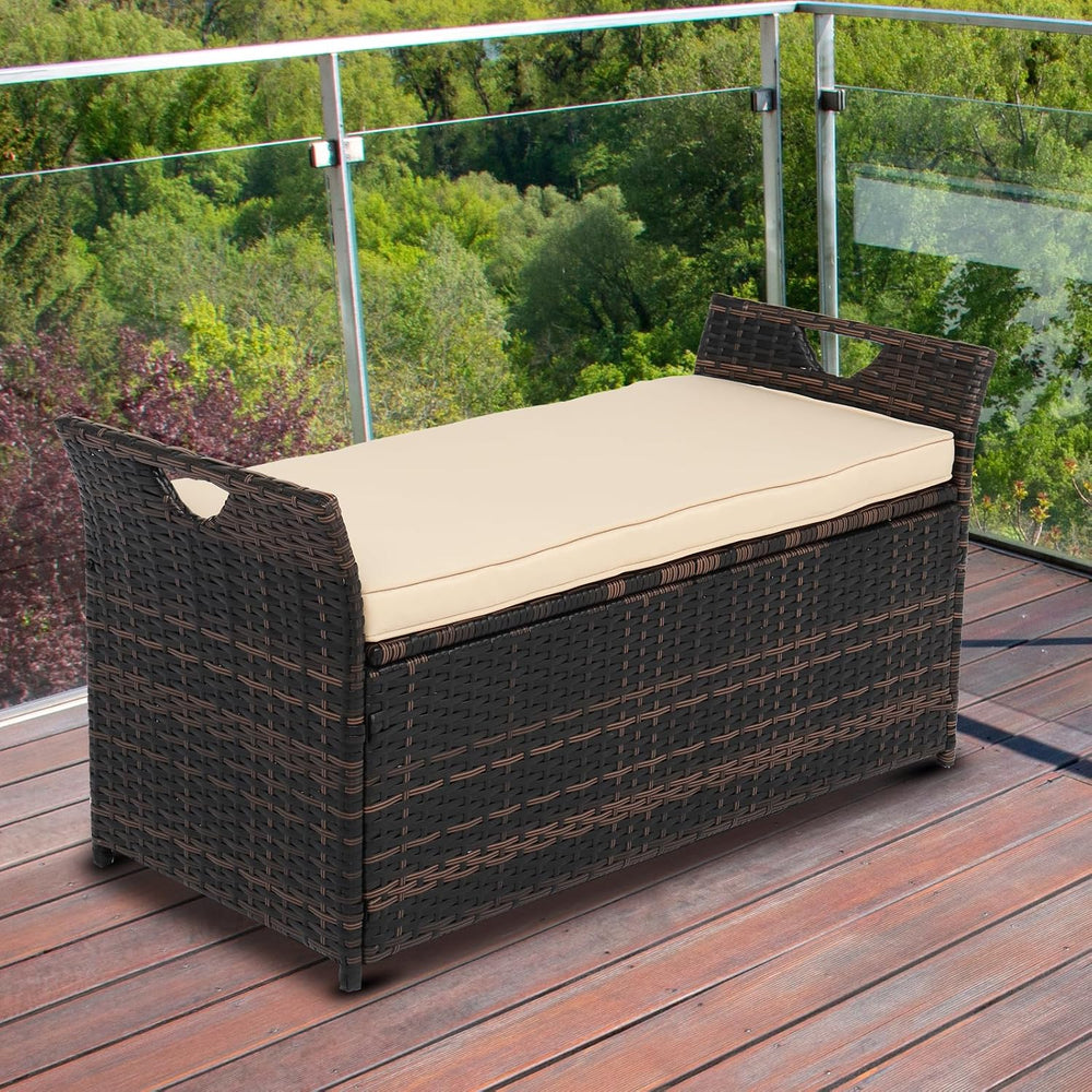 VINGLI 40 Gallon Rattan Deck Box with Cushion