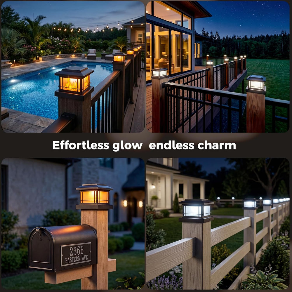 JOFIOS Flickering Flame Solar Post Cap Lights Outdoor, Black Post Lights with...