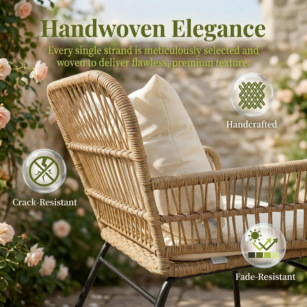RADIATA 3 Pcs Boho Wicker Patio Chair Set, Outdoor Rattan Bistro Furniture