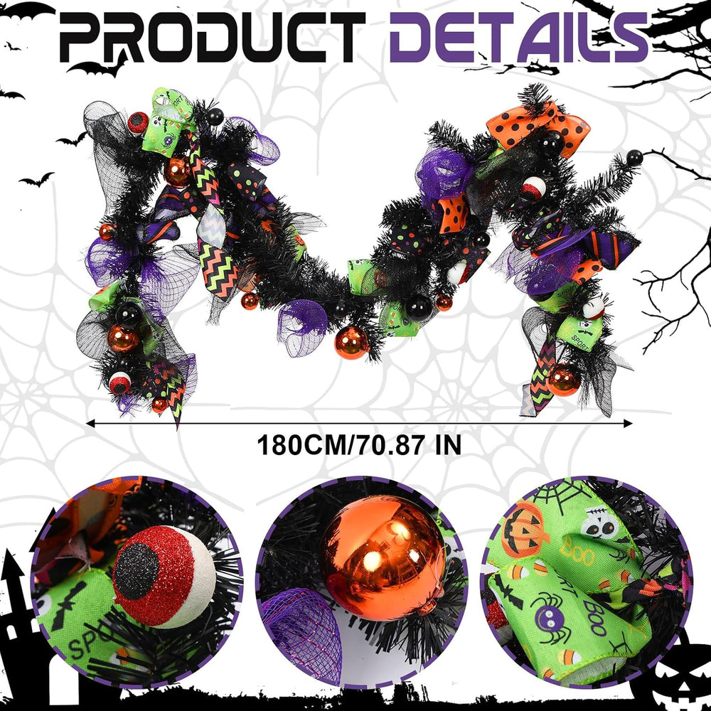 WinnerWhy Halloween Garland for Mantle with Mixed Ball Mesh Ribbon 6ft