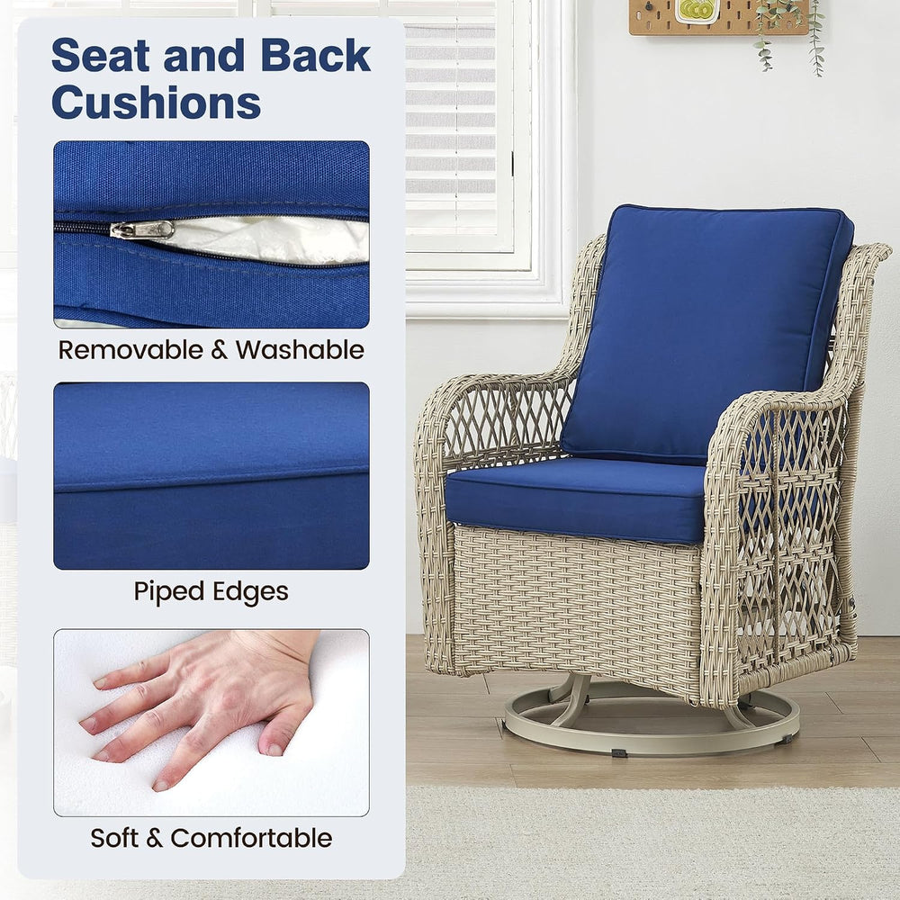 GAOMON 3 Piece Outdoor Patio Set, Wicker Rocking Bistro Set with 2 Swivel Cha...