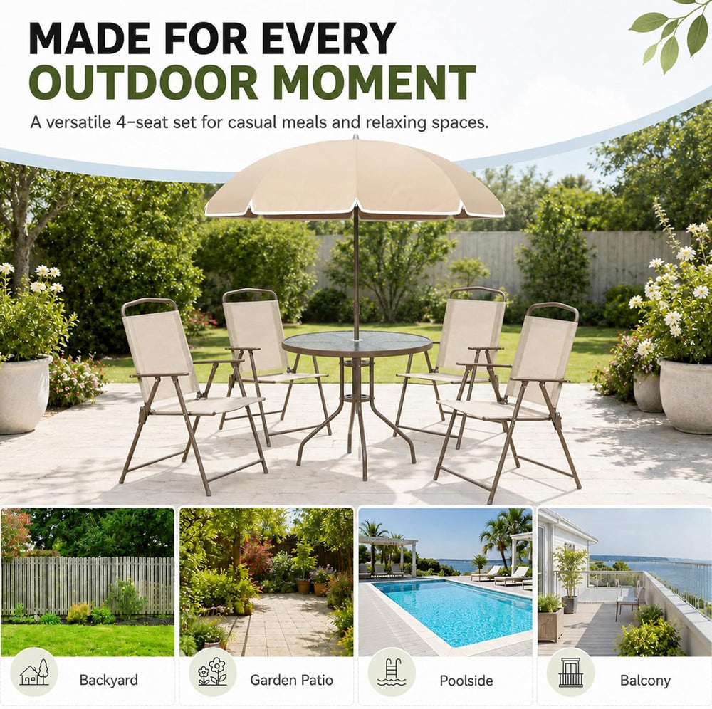 6-Piece Patio Dining Set for 4 with Umbrella (Beige)