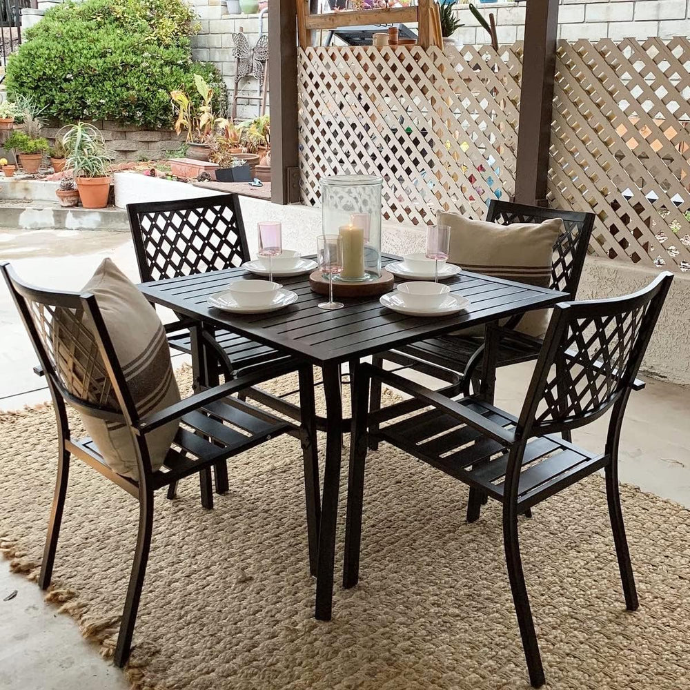 PHI VILLA Patio Dining Set, 4 Stackable Chairs &Square Metal Table