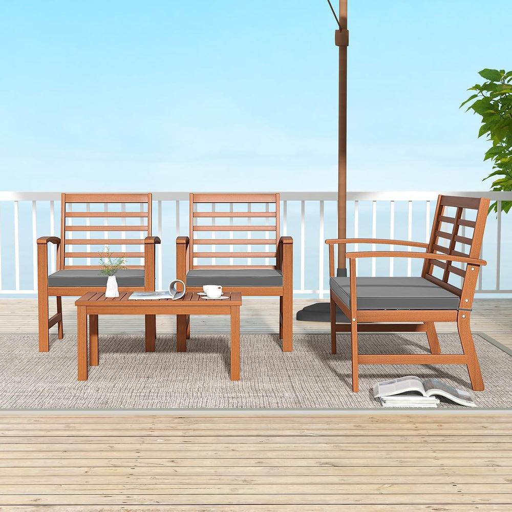 Tangkula 4 Pieces Outdoor Furniture Set, Acacia Wood Conversation Set w/Soft ...