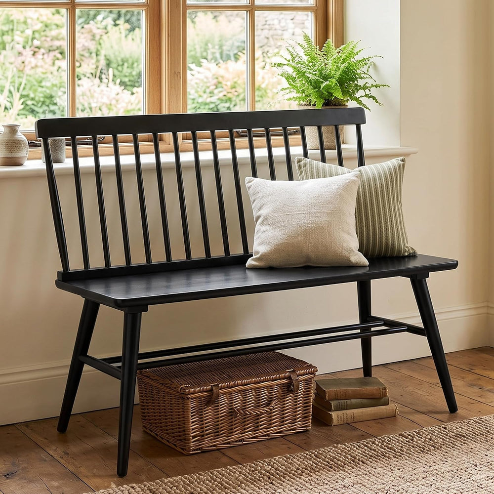 DUHOME Entryway Bench, Black Dining Bench with Spindle Back