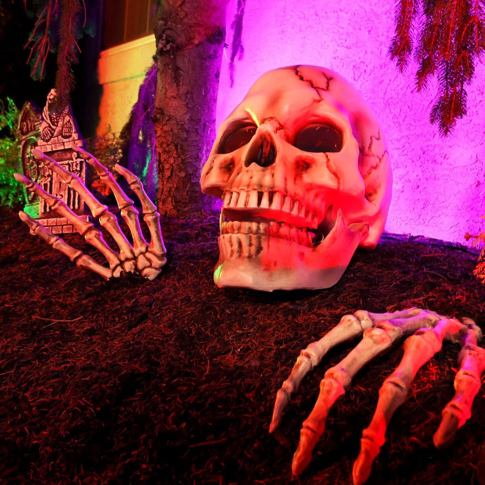 Haunted Hill Farm 1.3-Ft. Giant Talking Skeleton with Hands Halloween Decor