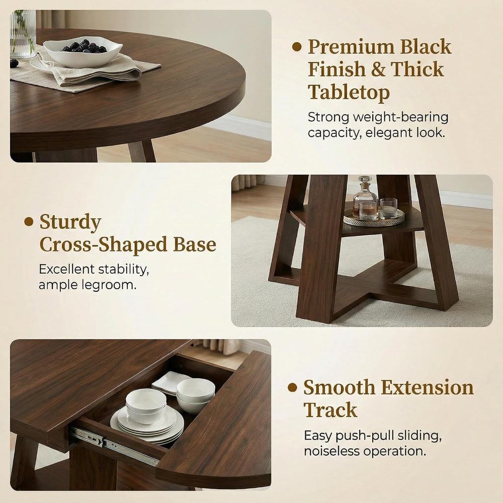 5-Piece Round Dining Table Set for 4, 43.3"-59" Extendable Round to...