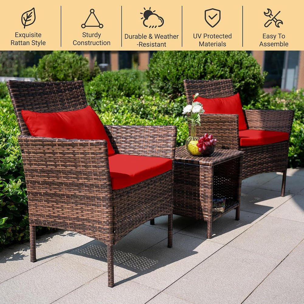 3 Piece Patio Conversation Bistro Set, Porch Balcony Furniture Set Outdoor Ch...