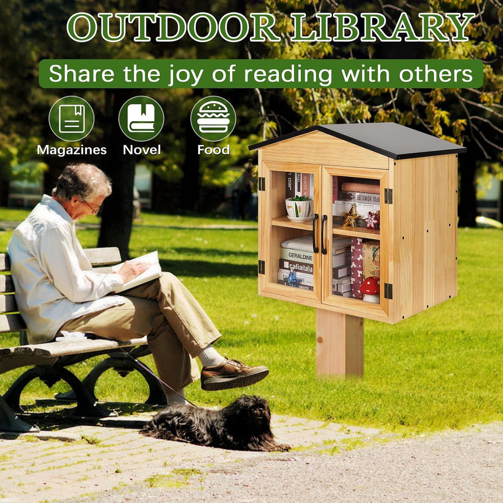 2-Tier Outdoor Library Outdoor Book Box Storage, 20x14x21 Inch