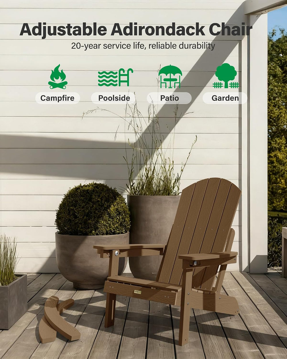 YEFU Adirondack Rocking Chairs Set of 2, with Footrest, 5-Level Adjustable