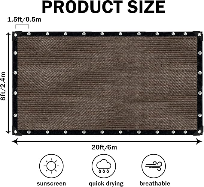 Sun Shade Cloth with Grommets,90% UV Protection Shade Fabric,Pergola Shade Co...