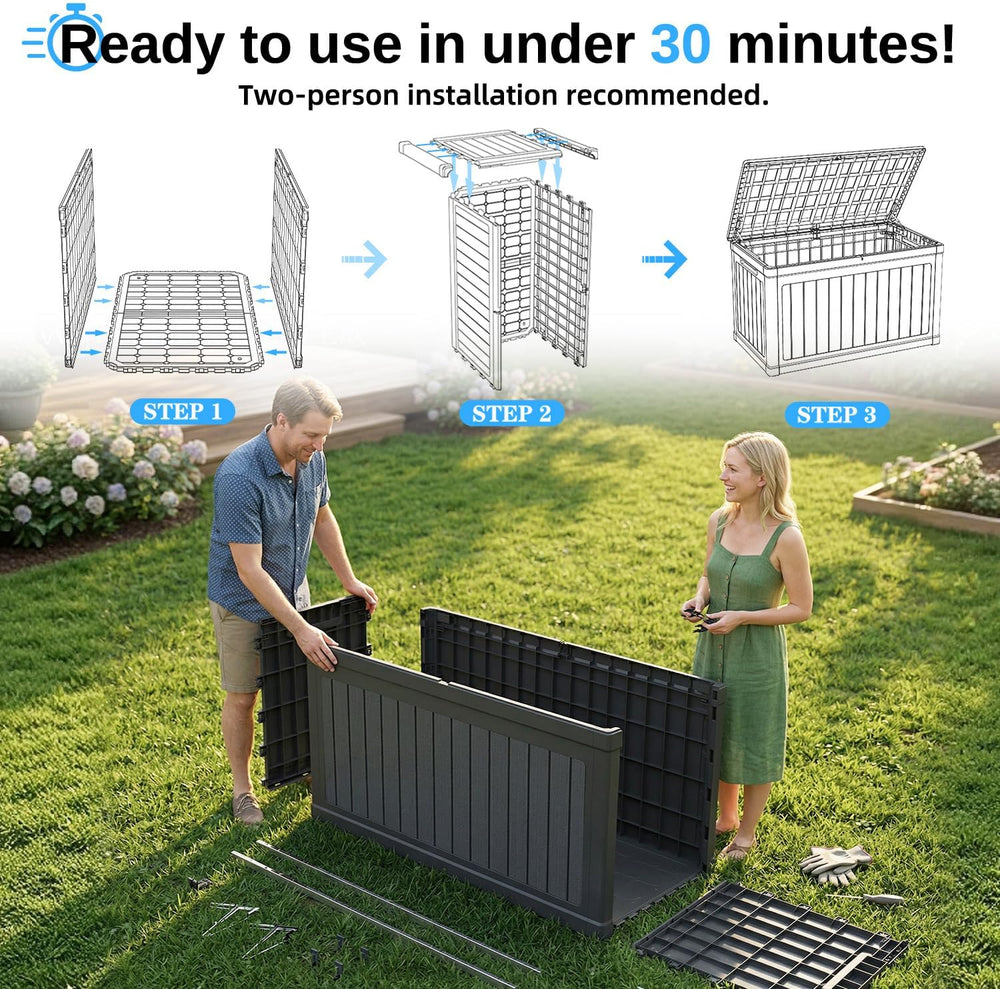 200 Gallon Outdoor Storage Deck Box, Waterproof Resin, SGS - Black