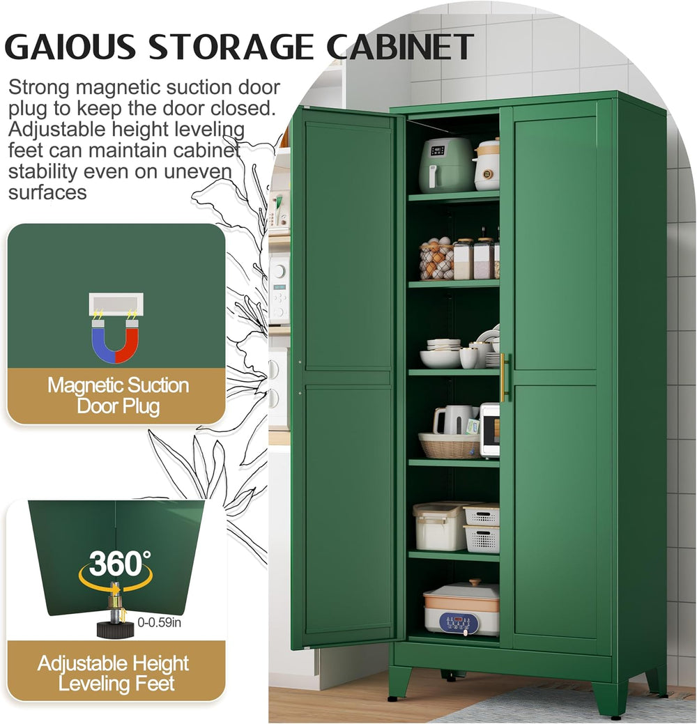 75.2" Tall Kitchen Food Pantry, Metal Pantry Cabinet with 2 Door