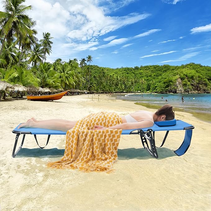 GYMAX Tanning Chair, 350lbs Beach Lounge Chair with Face Hole, Washable Pillo...