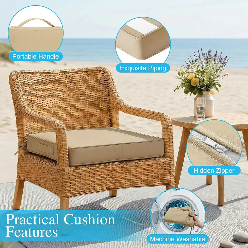 Amagenix 20x20x3 Inch Outdoor Chair Cushions Set of 2 Beige