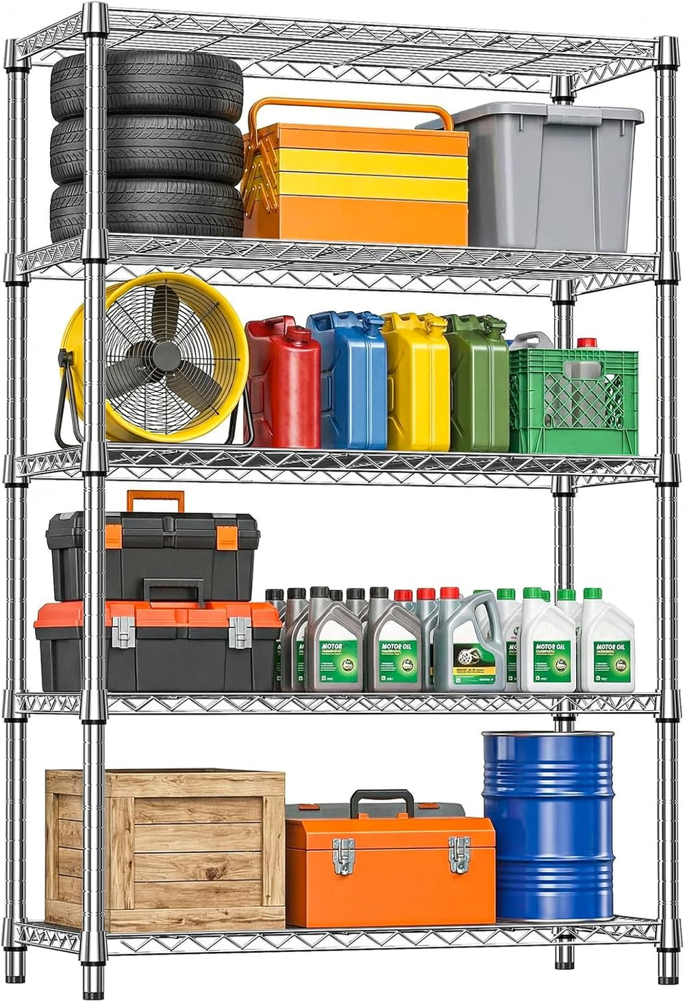 IZEUK 5-Tier Metal Storage Shelving Unit, Heavy Duty Chrome Wire Rack, Adjust...
