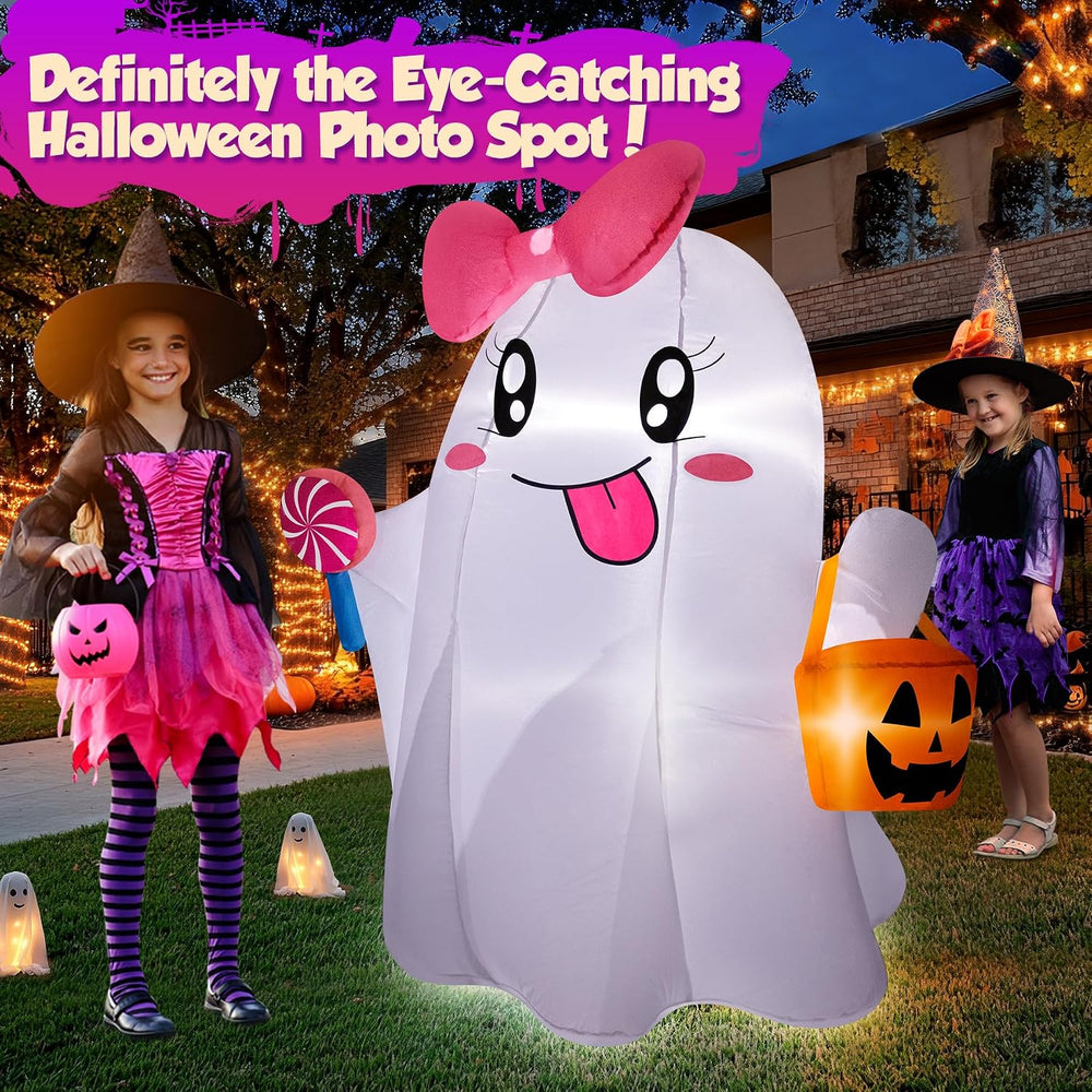 zukakii 5FT Halloween Inflatables Ghost, Cute Halloween Decorations Outdoor B...