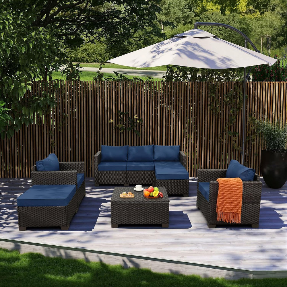 Rattan Star 6 Pieces Patio Outdoor Furniture Conversation Sets Patio Wicker S...