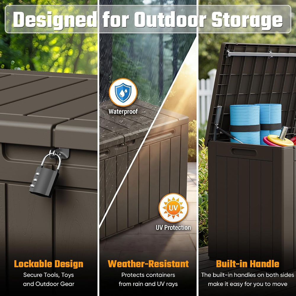 Greesum 110 Gallon Large Deck Box, Weatherproof Brown Resin Storage for Patio...