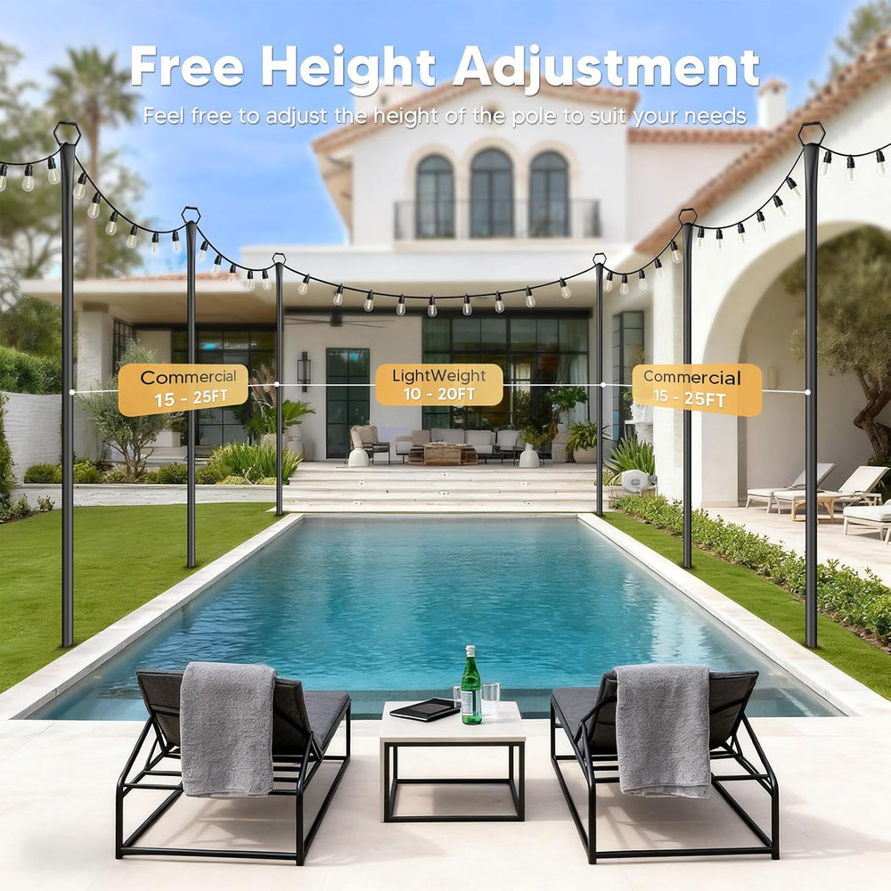 6 Pack String Light Poles for Outside, 10Ft Light Poles for Outdoor String Li...