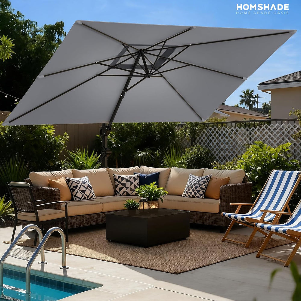 9x12 FT Cantilever Patio Umbrella with Base Included, Grey