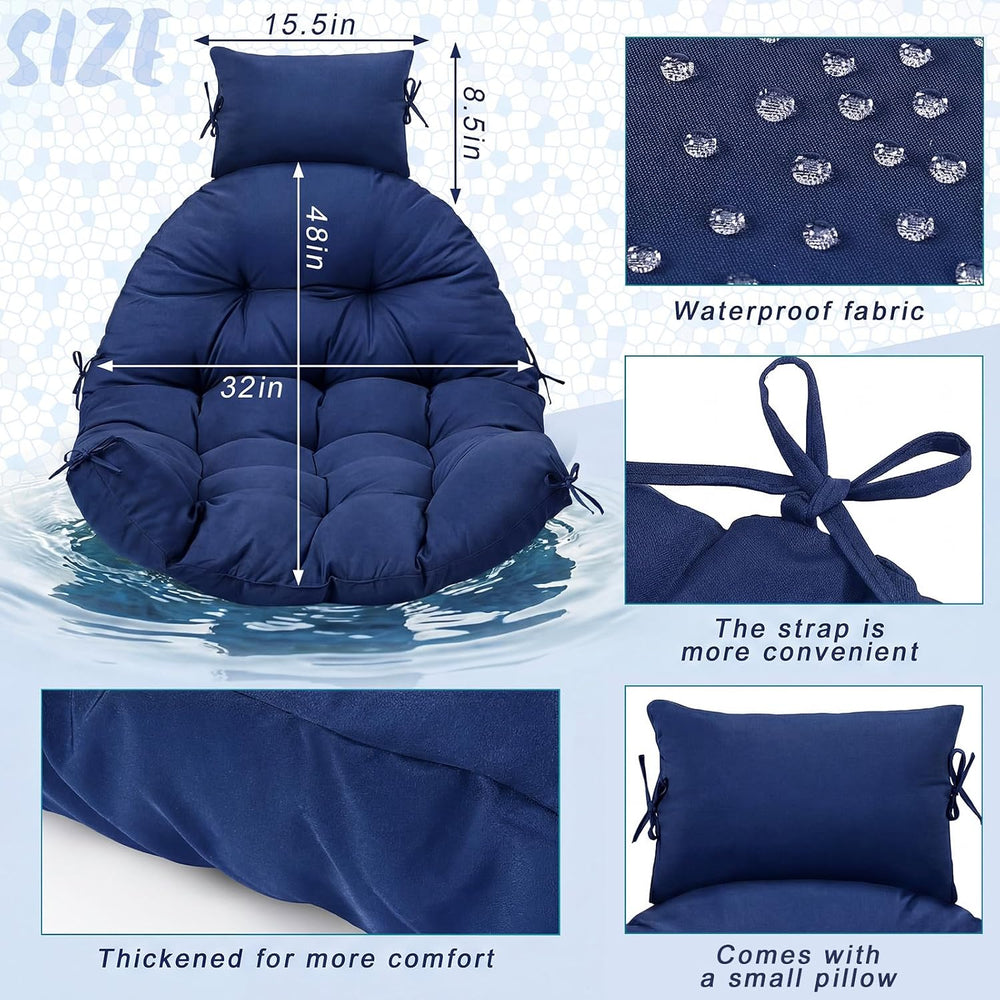 Tudomro Navy Blue Waterproof Egg Chair Cushion with Pillow, Classic
