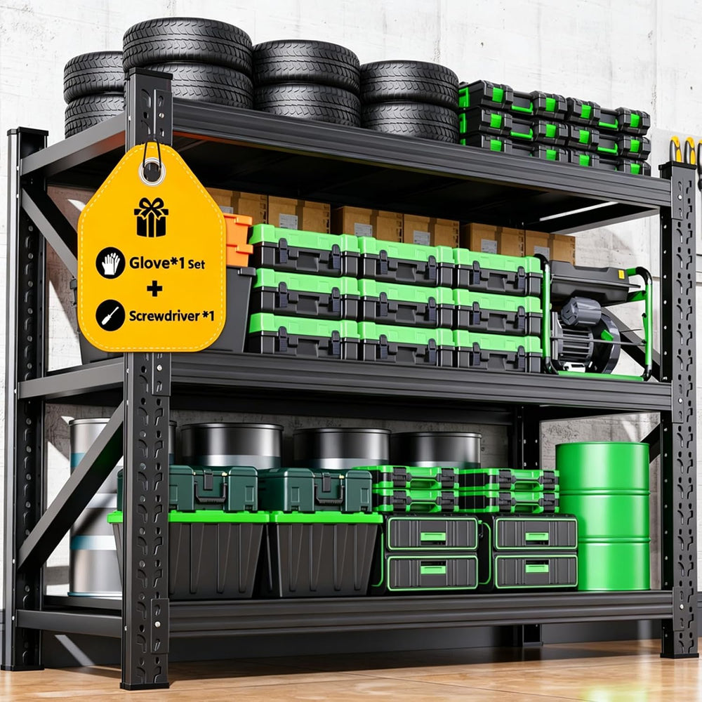 59" W Garage Shelving Heavy Duty Storage Shelves, 3-Tier Adjustable Gara...