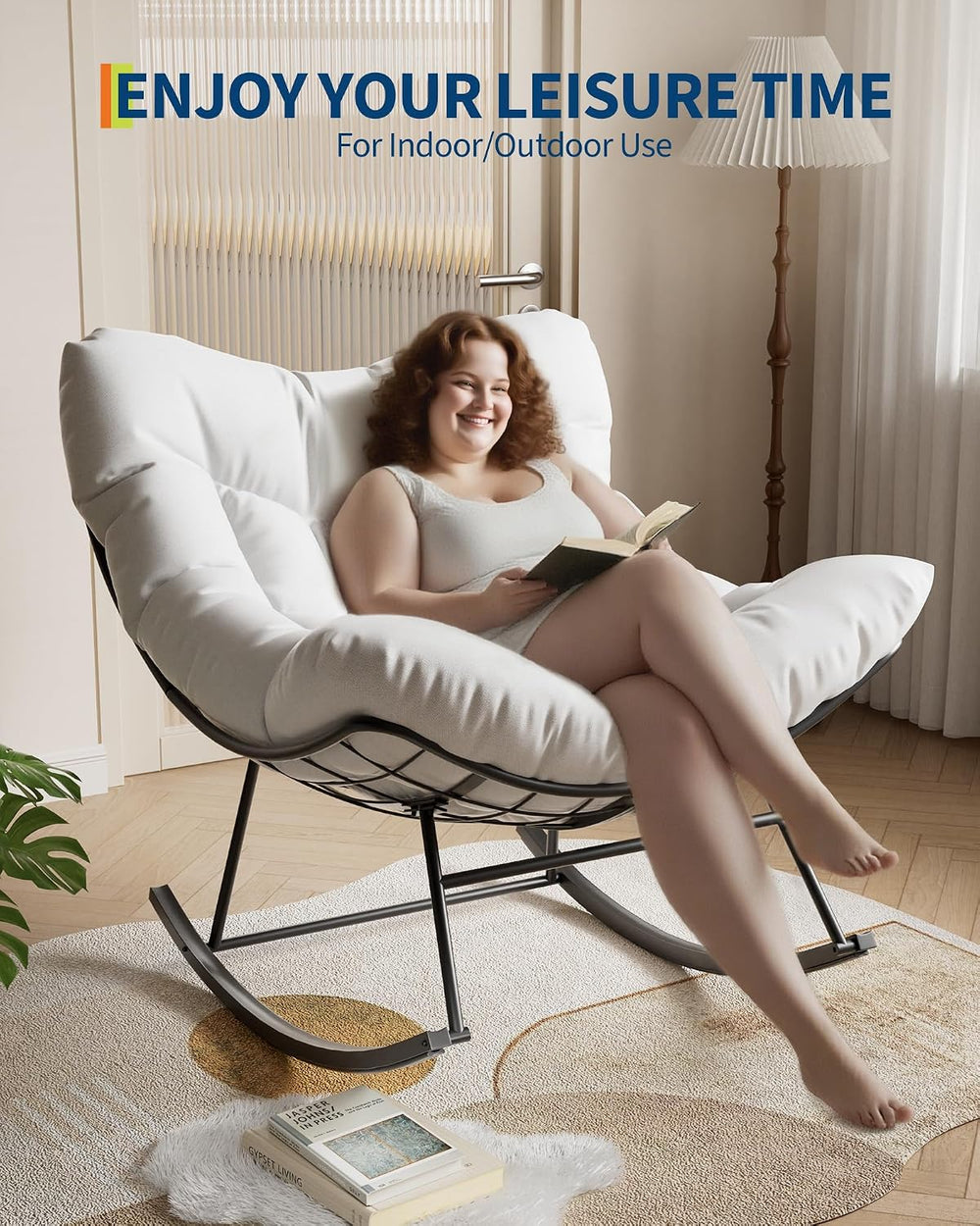 GarveeLife Outdoor Papasan Rocking Chair for Balcony Backyard Porch Bedroom