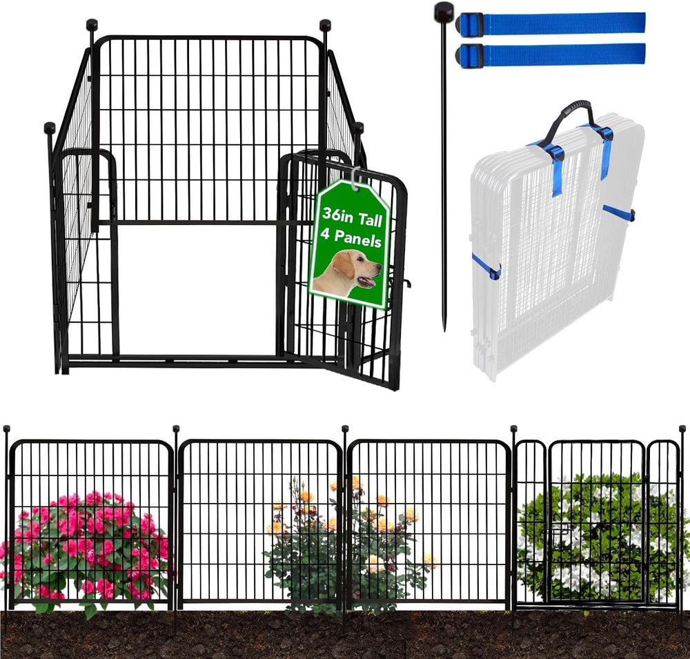 ADAVIN Garden Fencing 36 Inch High, Low Threshold Door, 4 Panels 8.9Ft