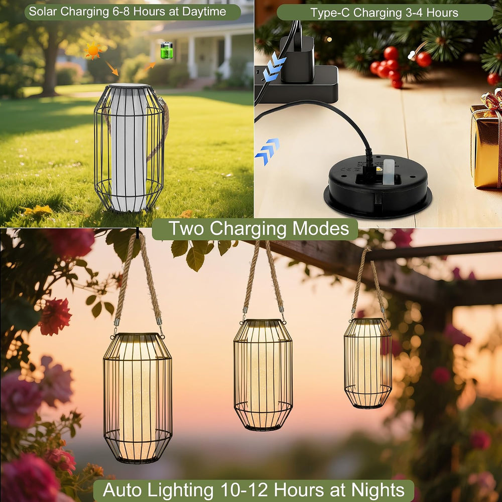 13.5" Large Decorative Metal Solar Outdoor Waterproof Lantern for Patio