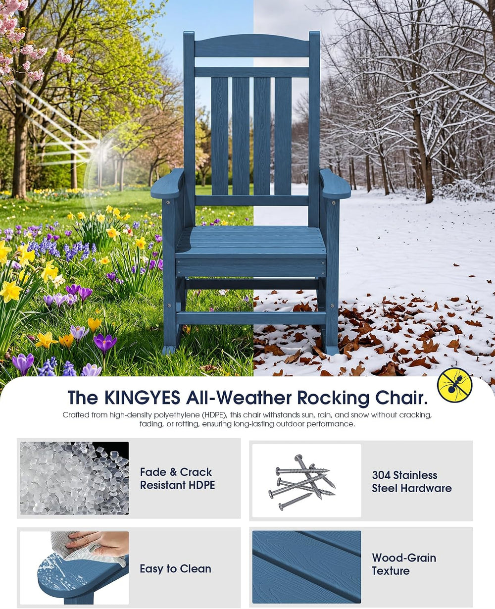 Oversized Outdoor Rocking Chair for Adults, Porch Rockers, Blue