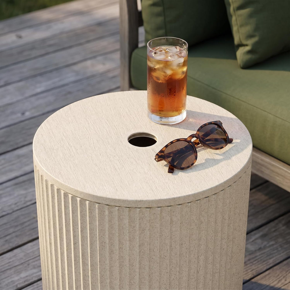 Patio Table for Umbrella, Pool Side Table, 2 Pack, Beige