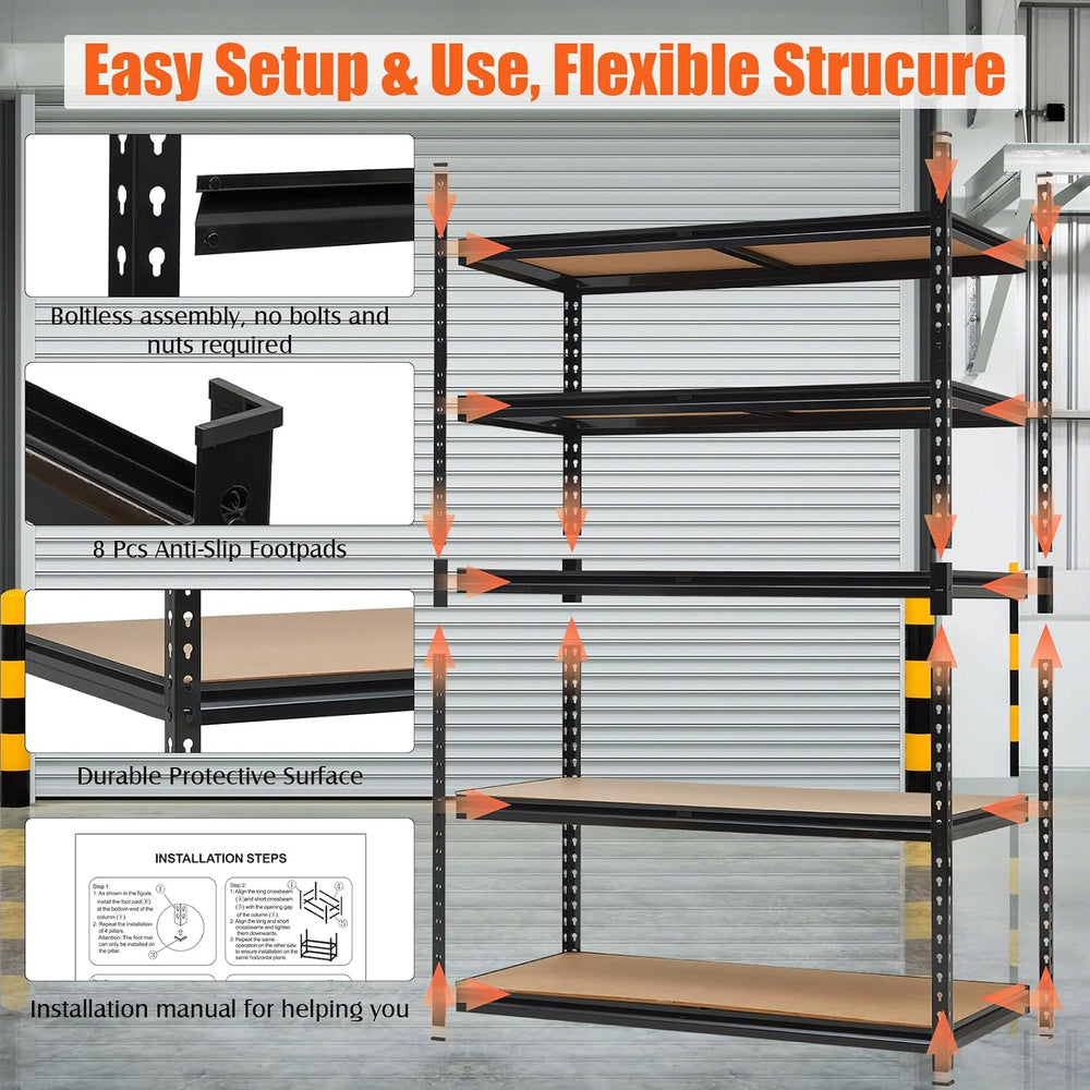 Heavy Duty Garage Shelving Units,5-Tier Adjustable Storage Shelves