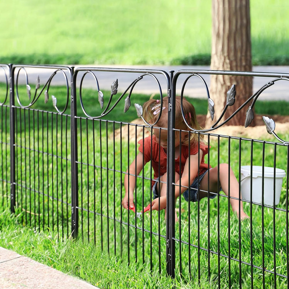 Decorative Metal Garden Fence 24in(H)X10ft(L) 5 Panels Black Garden Fencing