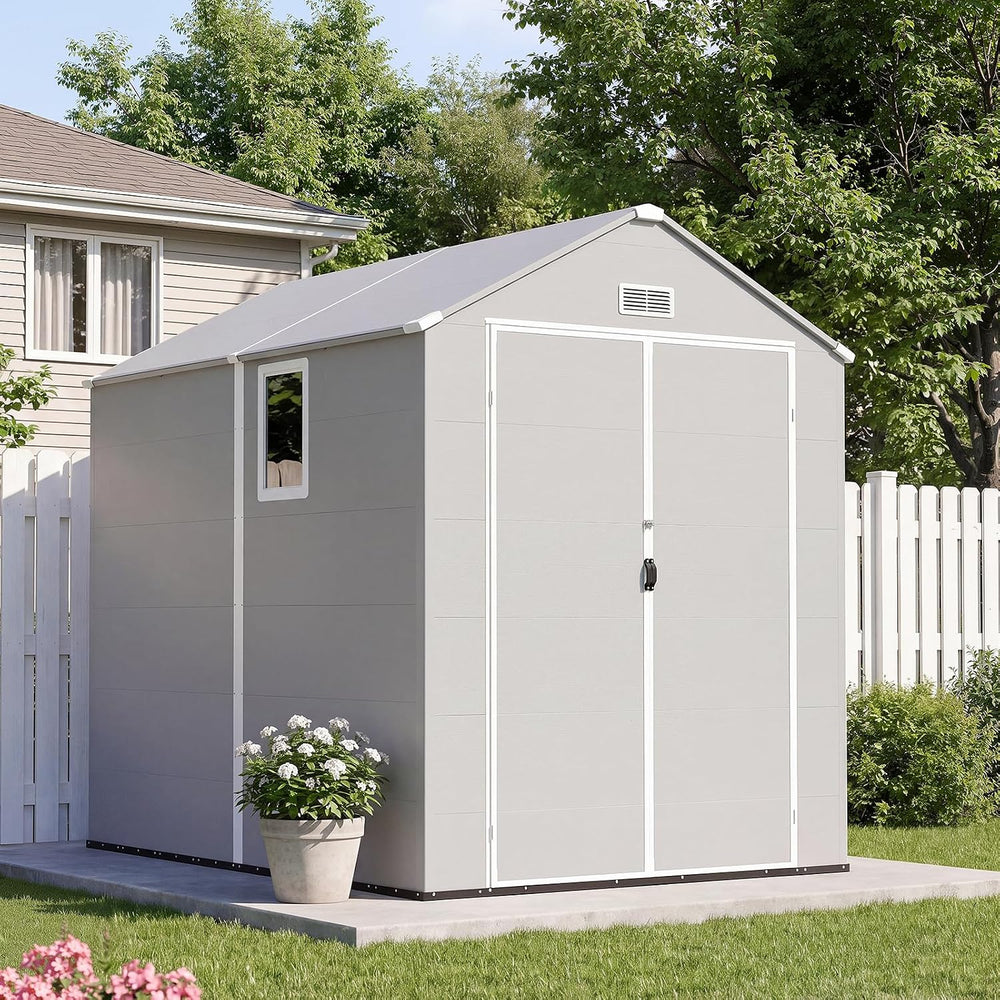 Aoxun 6x8FT Resin Outdoor Storage Shed, Outdoor sheds with Floor, Gray