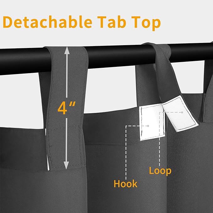 Easy-Going Outdoor Patio Curtains Detachable Tab Top Windproof Weatherproof C...