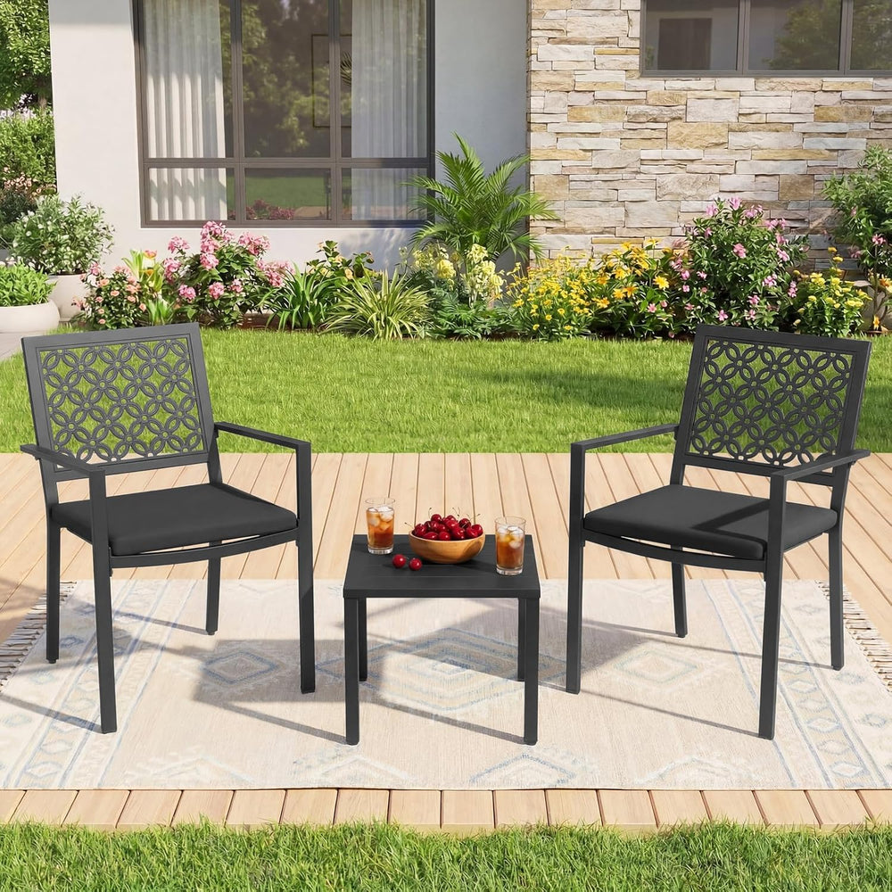 3-Piece Outdoor Bistro Set for Porch Garden Balcony Backyard, Black