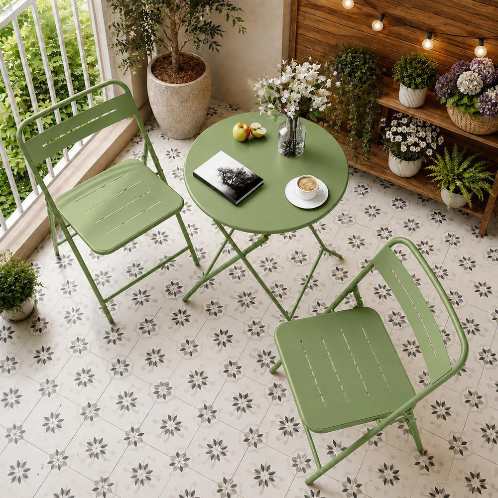 LAUSAINT HOME 3-Piece Steel Bistro Set, Weather-Resistant Folding Small Patio...