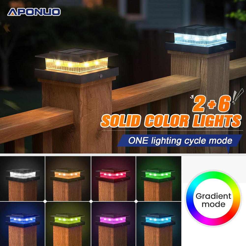 APONUO 6 Pack Solar Post Cap Lights Color Changing, Fits 4x4 Posts
