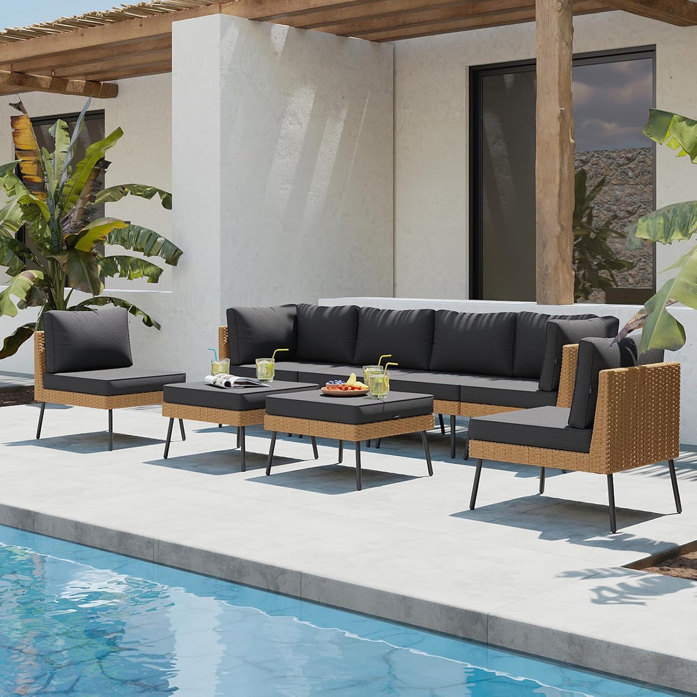 Aoxun 8 Piece Patio Furniture Set, 8 Seats Outdoor Sectional Sofas with 4&quo...