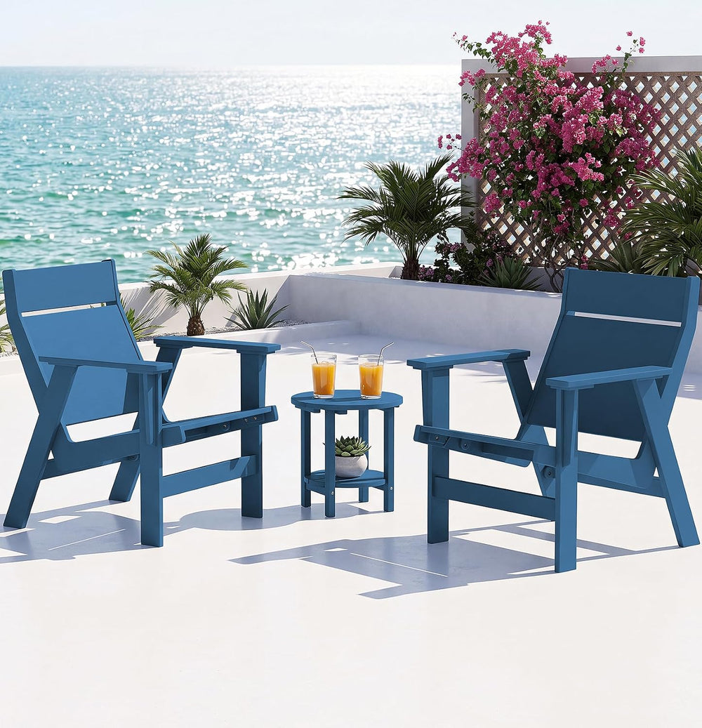 KINGYES Modern Adirondack Chair Set of 2, Slateless Design, Navy