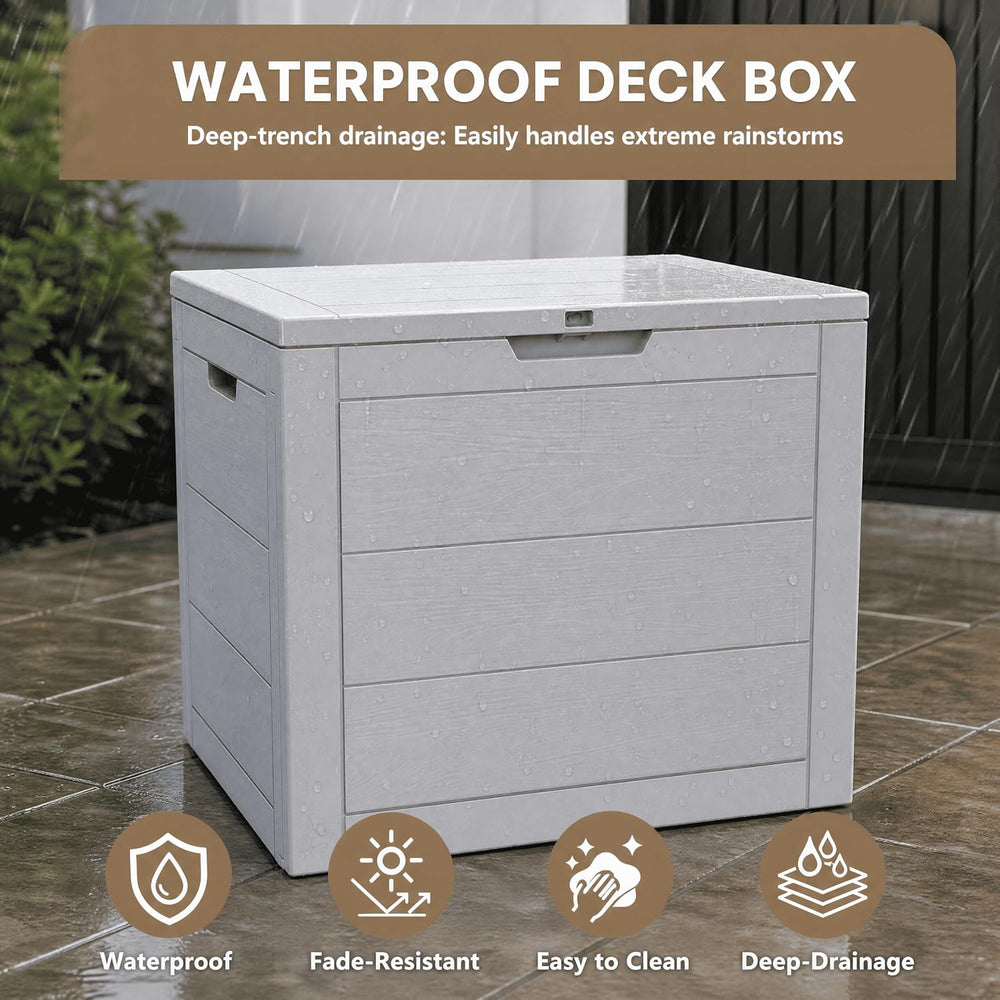 35 Gallon Outdoor Storage Box Waterproof, Deck Boxes Outdoor, Grey