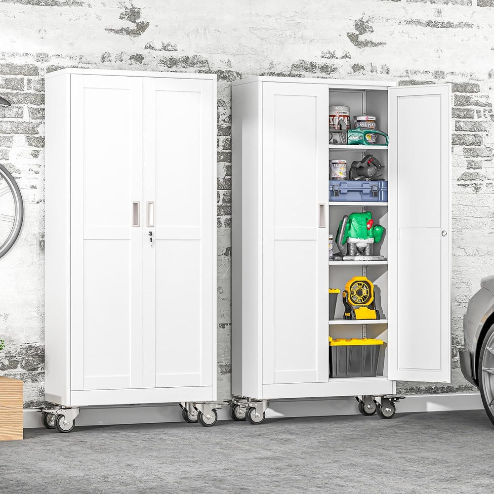 71" Metal Garage Storage Cabinet with Wheels and Locking Doors and Tall ...